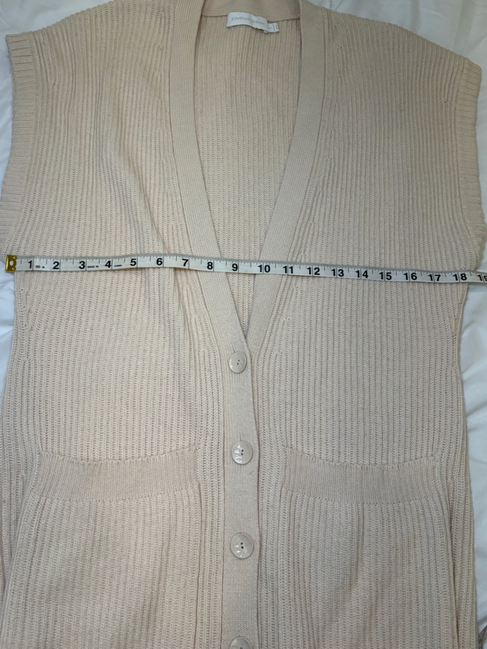 Jonathan Simkhai | Neutral Selma Long Cardigan in Ribbed Knit wool, cotton blend - Picture 9 of 11